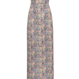 Demetra Watercolor Floral Ikat Ruffled Bodice Gown