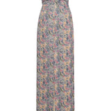 Demetra Watercolor Floral Ikat Ruffled Bodice Gown