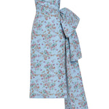Aria Blue Floral Ikat Strapless Midi Dress