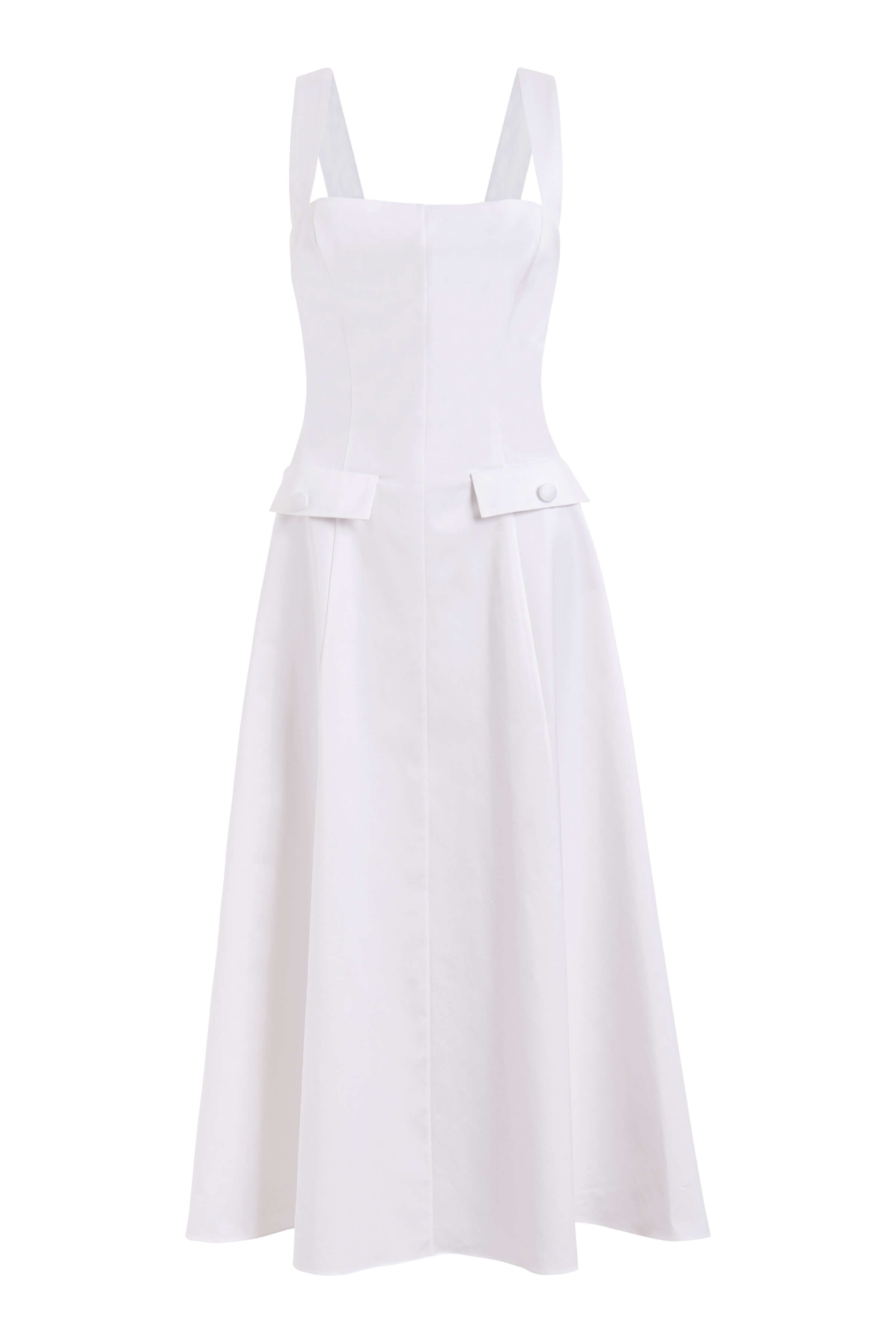 Birdie White Cotton A-Line Midi Dress