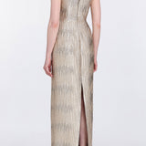 Yolanda Wavy Gold Brocade Gown