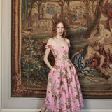 Giorgia Pink Floral Ikat Midi Dress