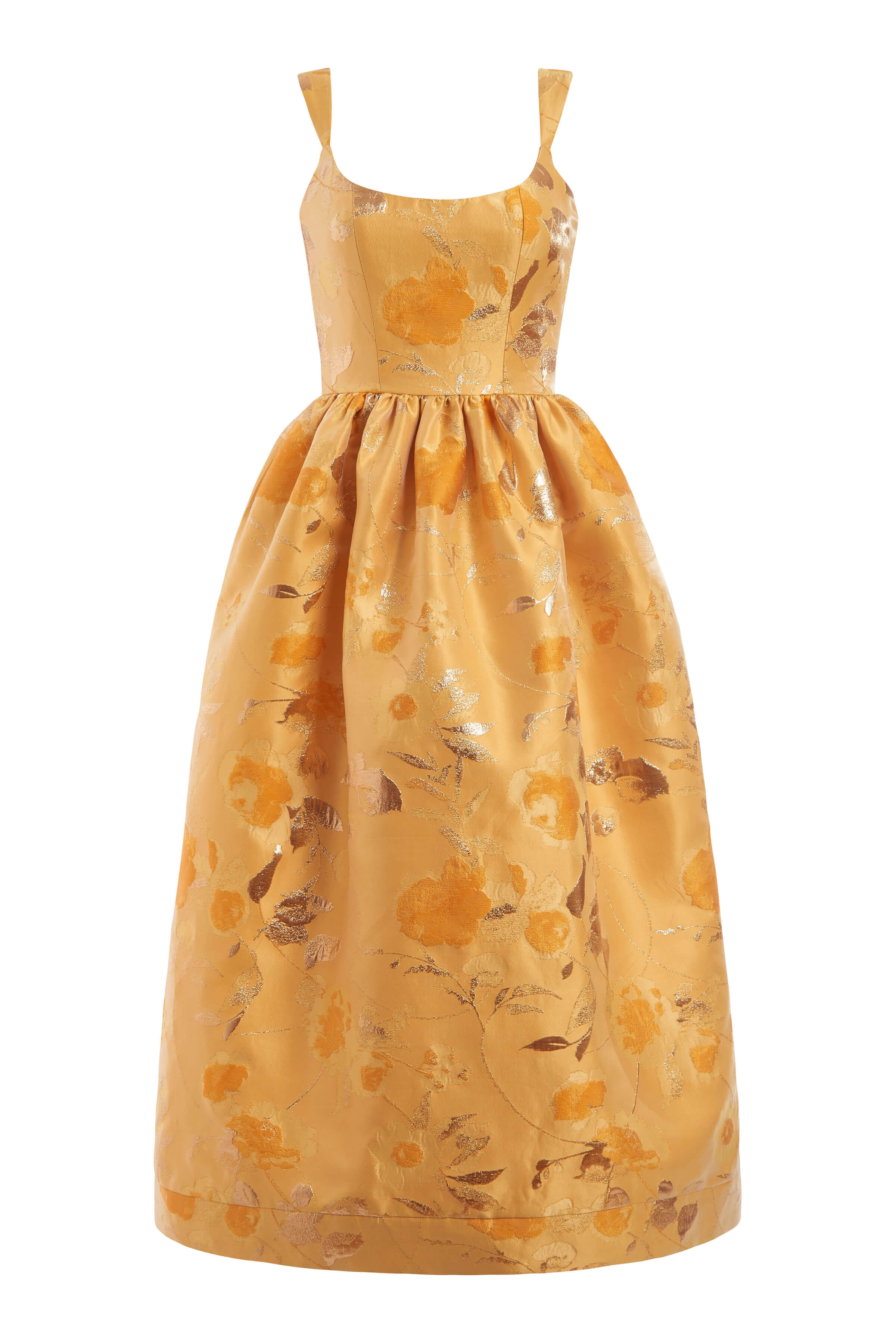 Apple Gold Floral Brocade Midi Dress