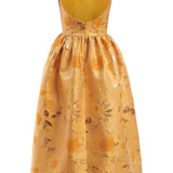 Apple Gold Floral Brocade Midi Dress