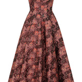 Rousseau Burgundy Floral Brocade Midi Dress