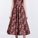 Rousseau Burgundy Floral Brocade Midi Dress