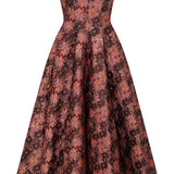 Rousseau Burgundy Floral Brocade Midi Dress