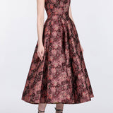 Rousseau Burgundy Floral Brocade Midi Dress