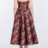 Rousseau Burgundy Floral Brocade Midi Dress