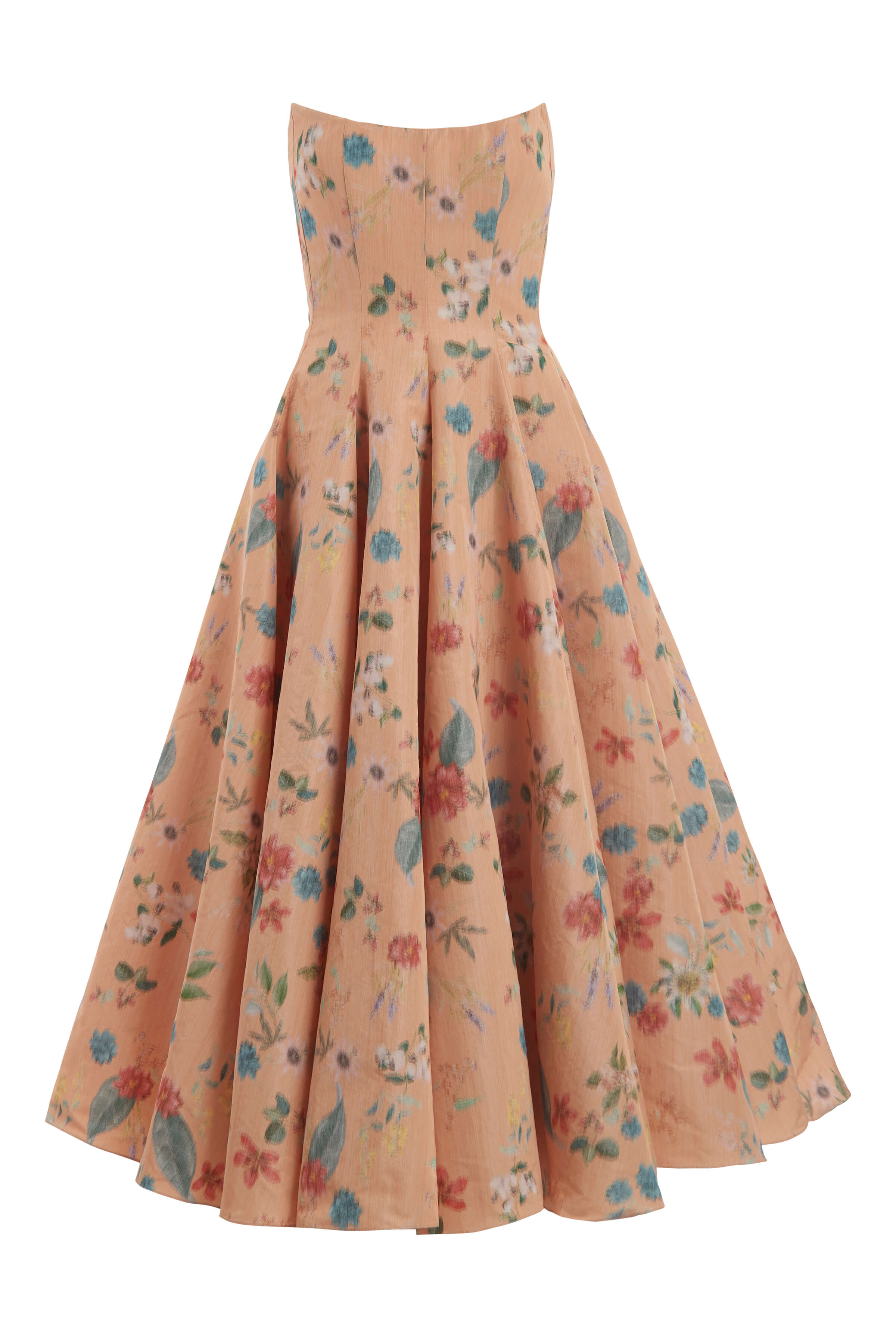 Rousseau Floral Ikat Strapless Midi Dress