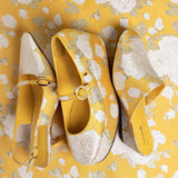 Larroudé x Markarian Ines Pump In Yellow Floral Brocade