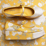 Larroudé x Markarian Blair Flatform In Yellow Floral Brocade