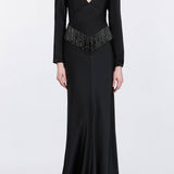 Della Long Sleeve Fringe Gown