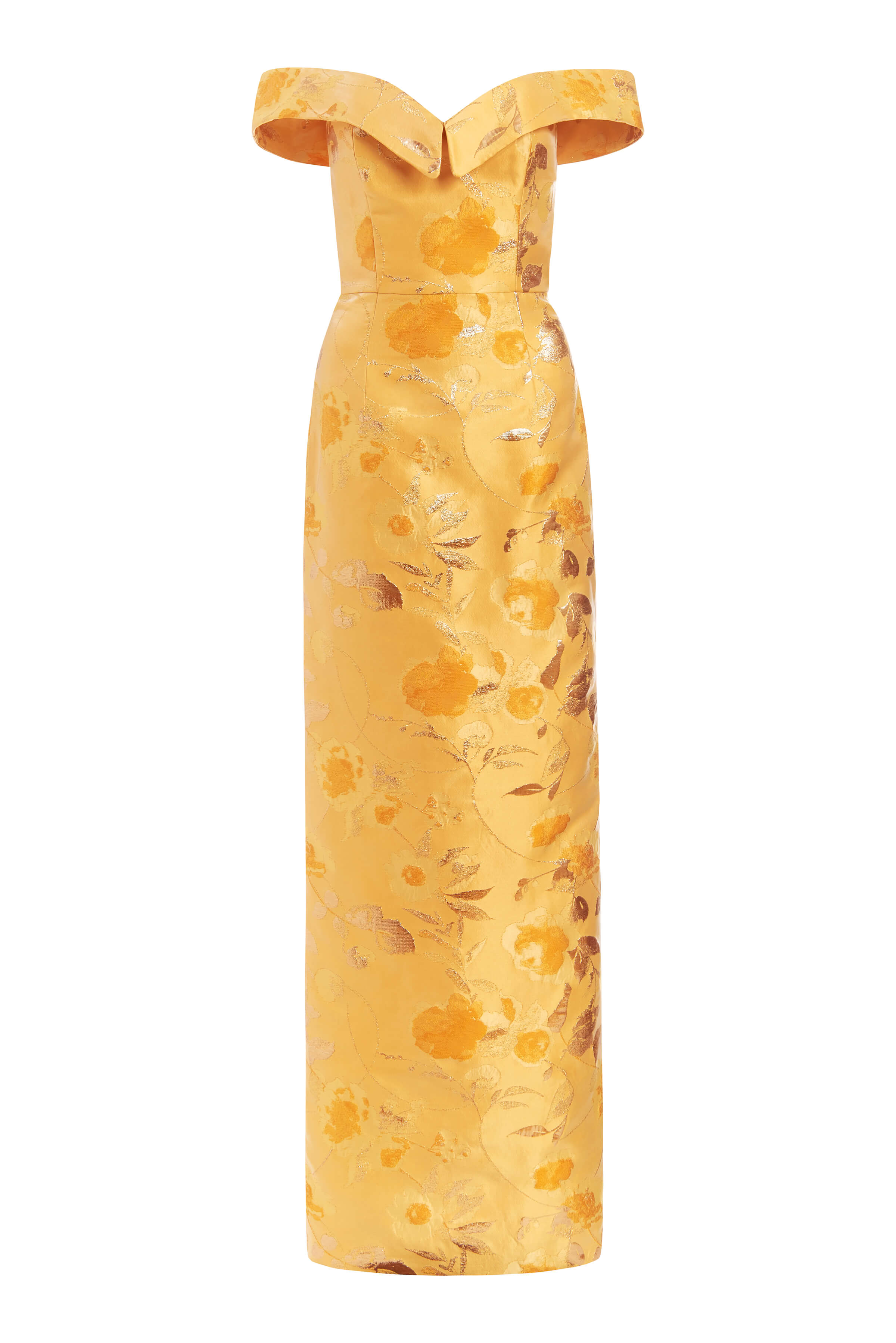 Sarika Gold Floral Brocade Column Gown