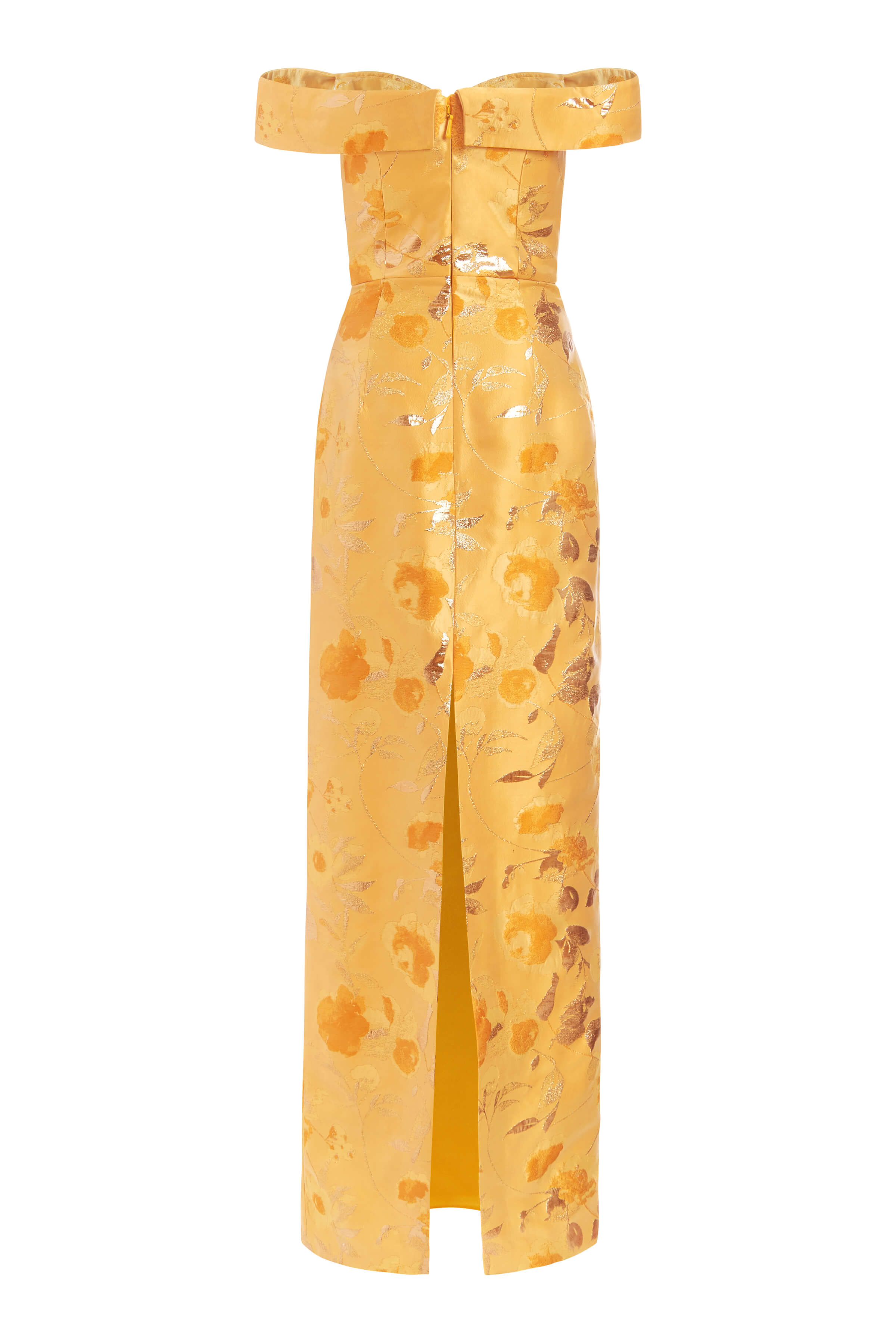 Sarika Gold Floral Brocade Column Gown