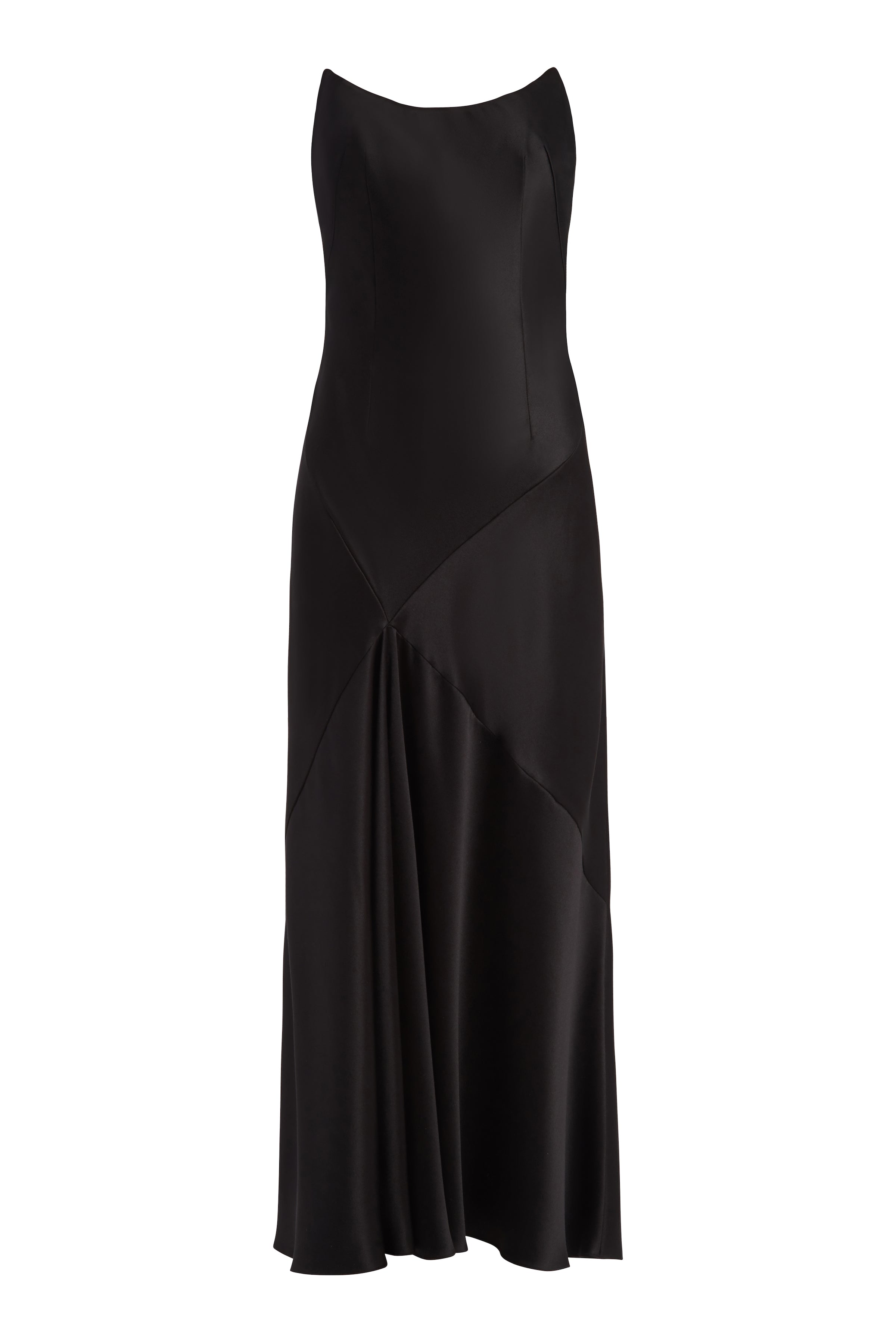 Loretta Black Satin Strapless Midi Dress