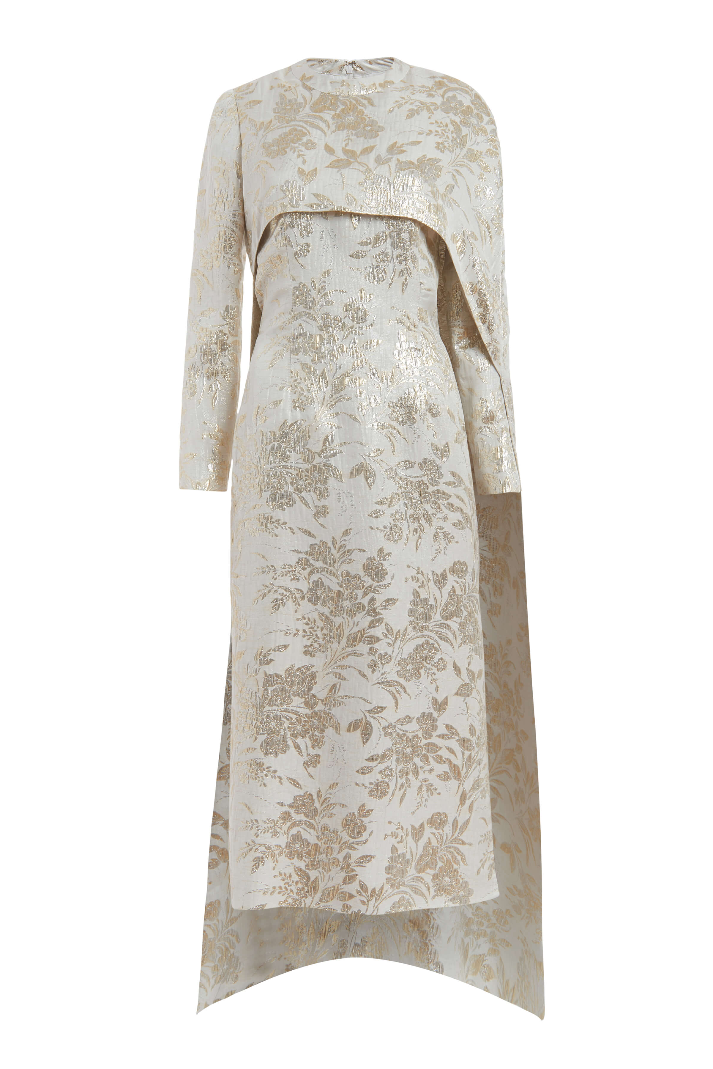 Felice Metallic Floral Jacquard Midi Dress With Cape