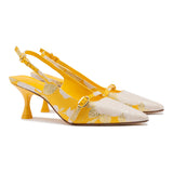 Larroudé x Markarian Ines Pump In Yellow Floral Brocade