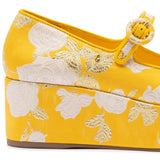 Larroudé x Markarian Blair Flatform In Yellow Floral Brocade