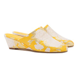 Larroudé x Markarian Venice Wedge In Yellow Floral Brocade