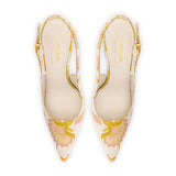 Larroudé x Markarian Kaitlan Pump In Pink And Gold Floral Brocade
