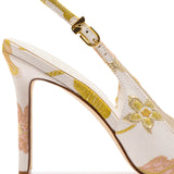 Larroudé x Markarian Kaitlan Pump In Pink And Gold Floral Brocade