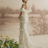 Camellia Ivory Tiered Lace Gown