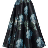 Soleil Metallic Watercolor Floral Brocade Midi Skirt