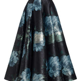Soleil Metallic Watercolor Floral Brocade Midi Skirt