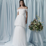 Valeria Off-The-Shoulder Ruched Tulle Gown