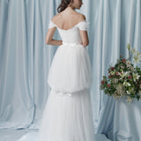 Valeria Off-The-Shoulder Ruched Tulle Gown
