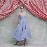 Rousseau Powder Blue Floral Cloque Midi Dress