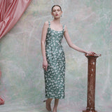 Numa Green and White Floral Brocade Corset Midi Dress