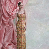 Odessa Golden Metallic Floral Column Gown