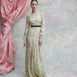 Calypso Green Floral Printed Twill Gown