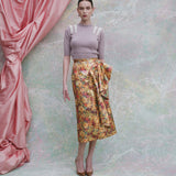 Shirley Golden Metallic Floral Ruffle Midi Skirt
