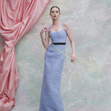 Robin Powder Blue Floral Cloque Gown