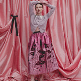 Cherie Metallic Pink Floral Ombre Full Midi Skirt