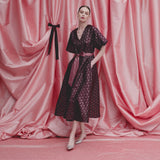 Lutetia Burgundy Floral Stripe Midi Dress