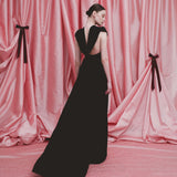 Vesper Black Velvet Gown With Shawl And Train