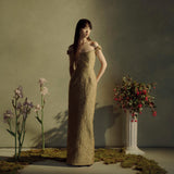Yolanda Gold Brocade Column Gown