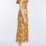 Gloria Golden Metallic Floral Brocade Midi Dress