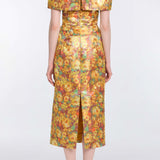 Gloria Golden Metallic Floral Brocade Midi Dress