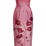 Amina Metallic Pink Floral Ombre Midi Dress