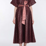 Lutetia Burgundy Floral Stripe Midi Dress