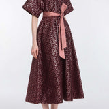 Lutetia Burgundy Floral Stripe Midi Dress