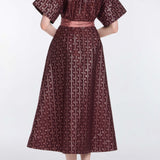 Lutetia Burgundy Floral Stripe Midi Dress