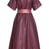 Lutetia Burgundy Floral Stripe Midi Dress
