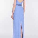 Robin Powder Blue Floral Cloque Gown
