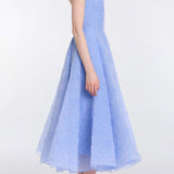 Rousseau Powder Blue Floral Cloque Midi Dress